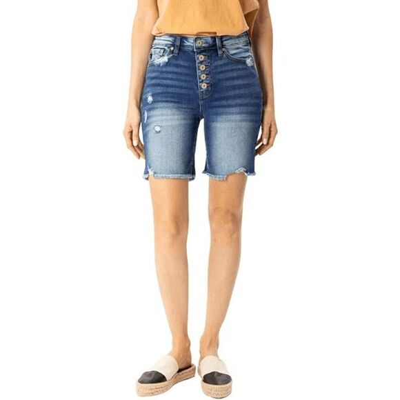 KanCan Women's Moss High Rise Button Fly Distressed Bermuda Shorts Small - Picture 7 of 12